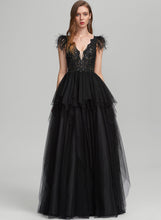 Load image into Gallery viewer, Sequins With Prom Dresses V-neck Floor-Length Feather Tulle Ball-Gown/Princess Chasity