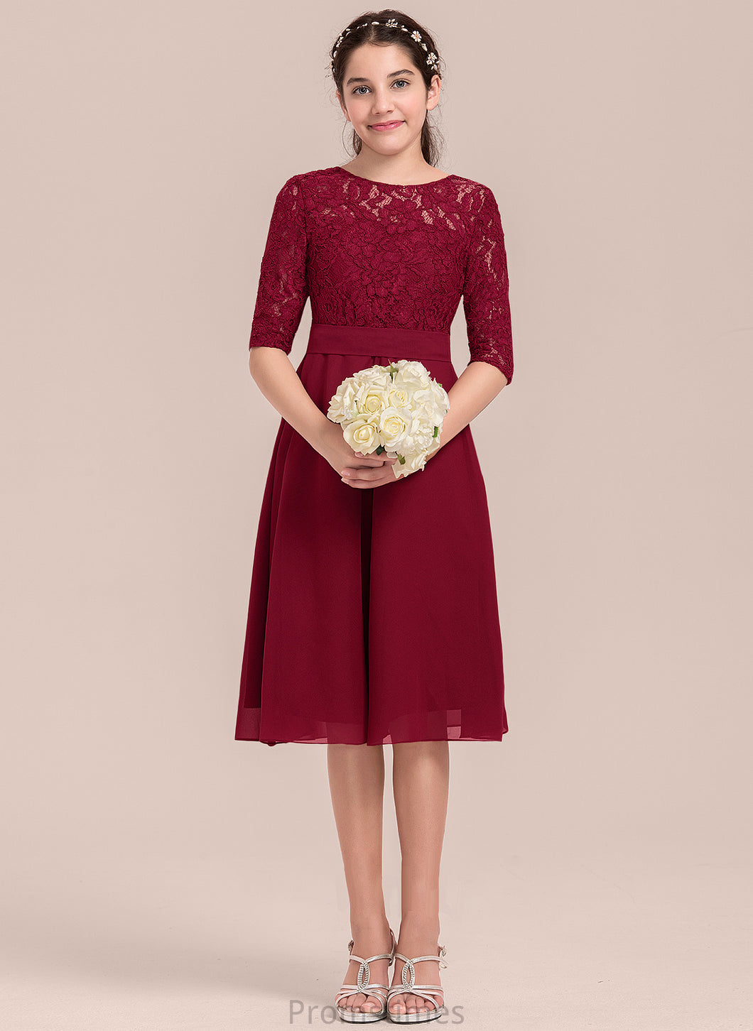 Junior Bridesmaid Dresses Knee-Length Scoop Scarlett A-Line Neck Chiffon