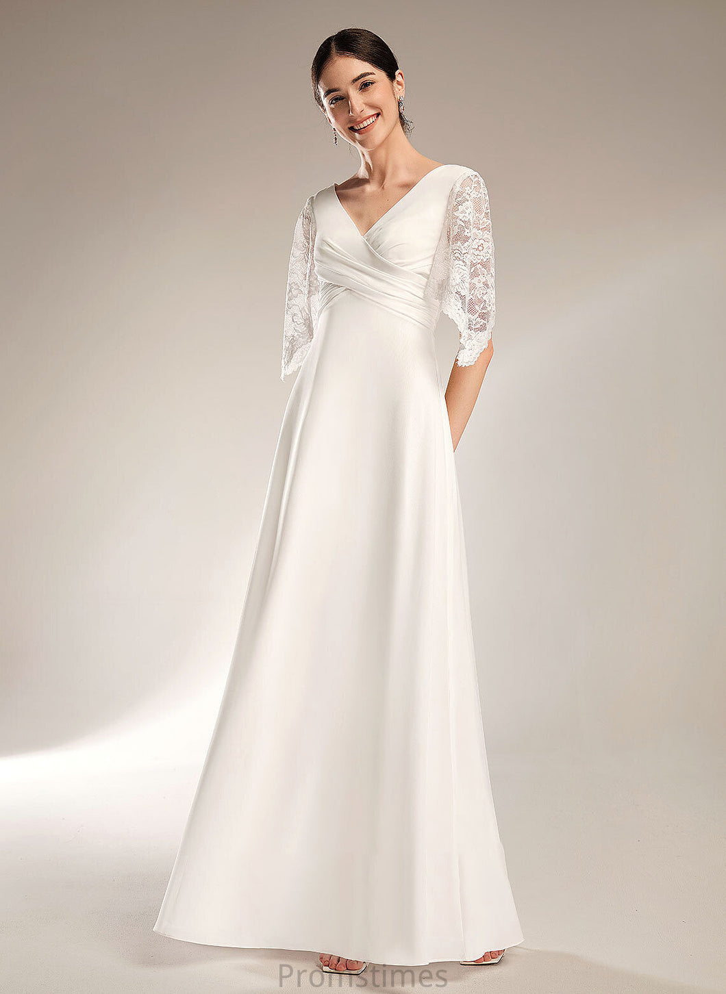 Floor-Length Dress Sheath/Column Wedding Dresses V-neck With Wedding Lace Sue