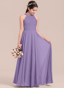 Breanna Floor-Length Ruffle Scoop Chiffon Neck Junior Bridesmaid Dresses A-Line With