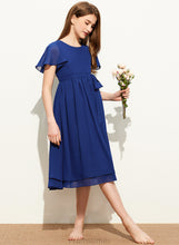 Load image into Gallery viewer, Scoop Knee-Length A-Line Junior Bridesmaid Dresses Chiffon Neck Alivia With Bow(s)