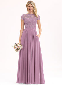 Lace With A-Line Chiffon Scoop Floor-Length Neck Kinsley Prom Dresses Pockets