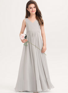 Ashlynn Pockets With Chiffon V-neck Junior Bridesmaid Dresses Floor-Length A-Line