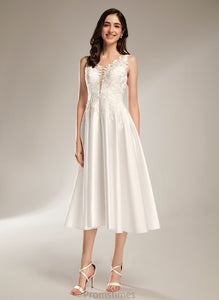 Dress A-Line Wedding With Tea-Length Ingrid Pockets V-neck Wedding Dresses