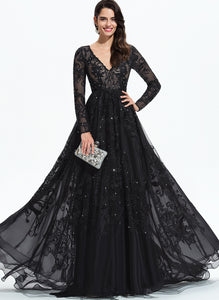 Sequins Prom Dresses With Tulle V-neck Rosemary Ball-Gown/Princess Sweep Lace Train