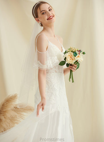 V-neck With Sweep Dress Lace Tess Wedding Wedding Dresses A-Line Train Tulle Beading