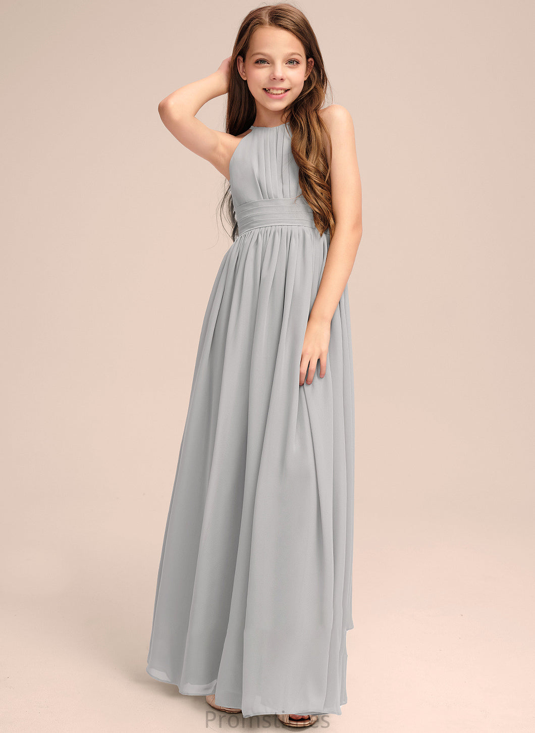 Neck Chiffon Scoop Junior Bridesmaid Dresses With A-Line Floor-Length Jaelynn Ruffle