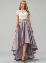 Load image into Gallery viewer, Scoop Meredith Asymmetrical Prom Dresses Neck With Pockets A-Line Satin Lace