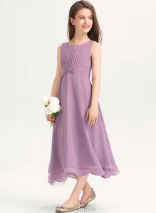 A-Line Ruffle With Junior Bridesmaid Dresses Ryan Tea-Length Chiffon Neck Scoop