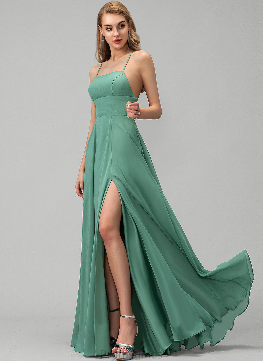 A-Line Nyasia Floor-Length Square Prom Dresses Chiffon