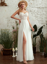 Load image into Gallery viewer, Split V-neck Beading Dress Zoe A-Line Floor-Length Wedding Dresses Front Wedding With