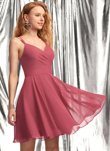 V-neck Short/Mini Chiffon Prom Dresses A-Line With Abigail Ruffle