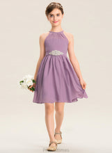 Load image into Gallery viewer, Knee-Length Junior Bridesmaid Dresses Beading A-Line Neck Ruffle Chiffon Lilly With Scoop