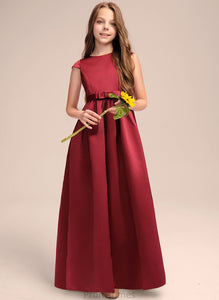 Scoop Neck Pockets Floor-Length A-Line Satin Bow(s) Patricia Junior Bridesmaid Dresses With