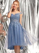 Load image into Gallery viewer, Tulle Neck Asymmetrical A-Line Prom Dresses Scoop With Kendall Sequins