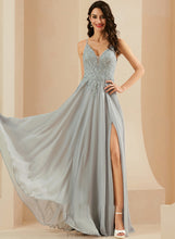 Load image into Gallery viewer, Marely Prom Dresses Lace Split With V-neck Sequins Front Chiffon A-Line Floor-Length