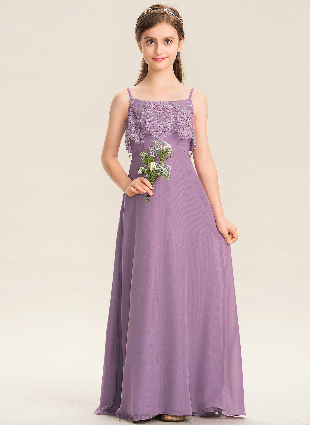 Ashanti Floor-Length Neckline Junior Bridesmaid Dresses Square Lace Chiffon A-Line