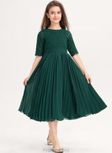 Load image into Gallery viewer, Lace Pleated With Chiffon Malia A-Line Junior Bridesmaid Dresses Scoop Neck Tea-Length