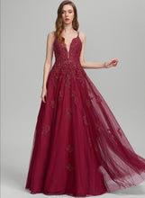 Load image into Gallery viewer, A-Line Beading Tulle With Floor-Length Brynlee Prom Dresses V-neck Sequins