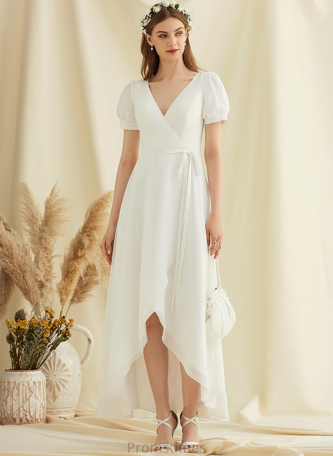 Wedding Dresses Wedding Dress A-Line Chiffon Asymmetrical V-neck Zariah