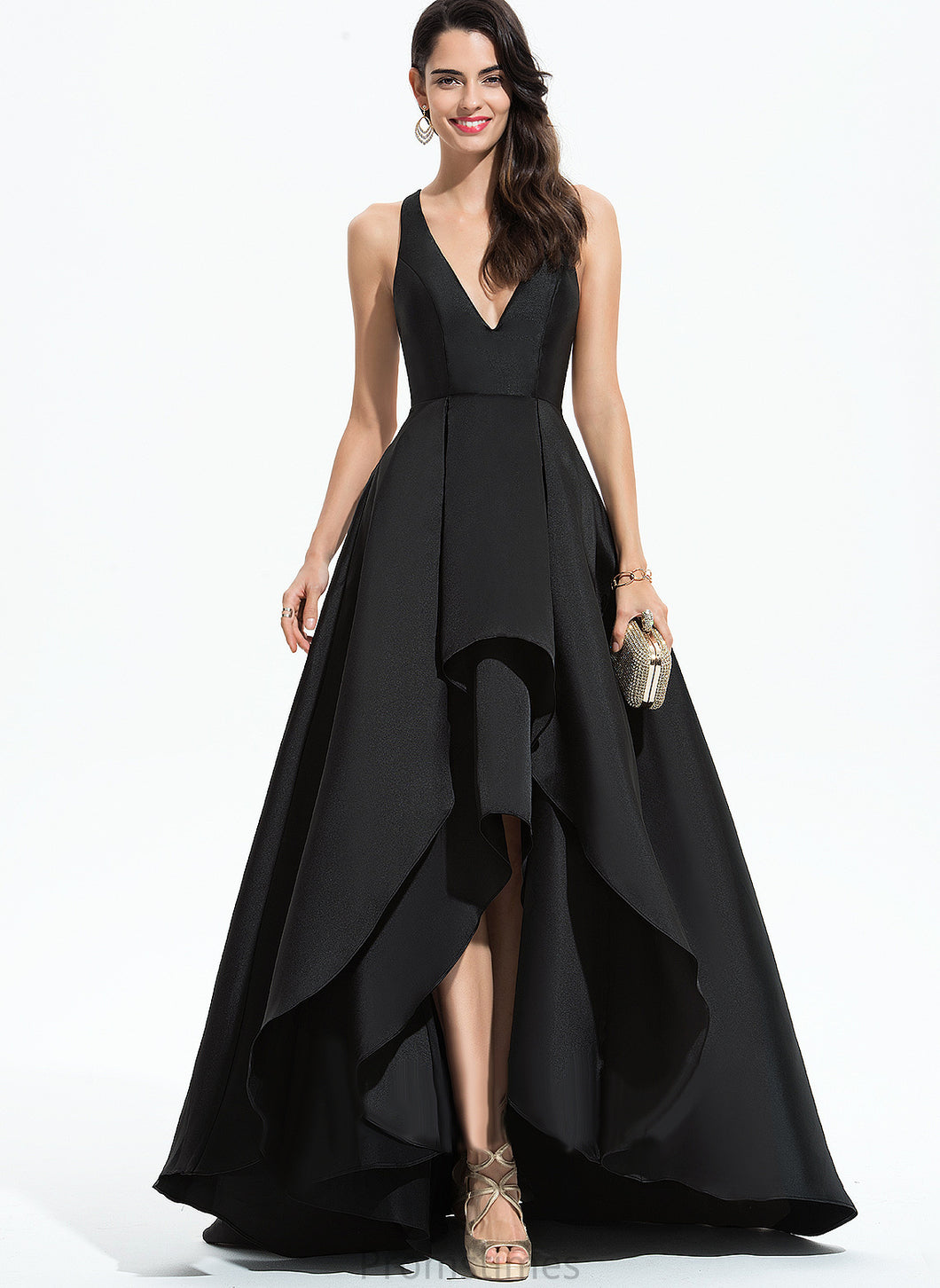 Mariyah Satin V-neck Prom Dresses Asymmetrical A-Line