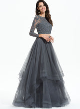 Load image into Gallery viewer, Tulle Floor-Length Prom Dresses Scoop Jaylee Ball-Gown/Princess Neck With Beading Sequins