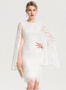 Scoop Wedding Knee-Length Wedding Dresses Lace Neck Dress Maeve Sheath/Column