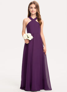 V-neck Lea A-Line Chiffon Floor-Length Junior Bridesmaid Dresses