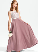 Load image into Gallery viewer, Magdalena Chiffon Lace Floor-Length V-neck A-Line Junior Bridesmaid Dresses