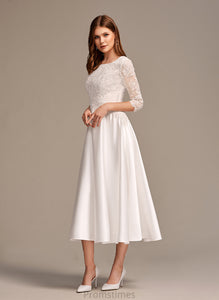 Pockets Wedding Mattie Neck A-Line Tea-Length Wedding Dresses With Dress Scoop