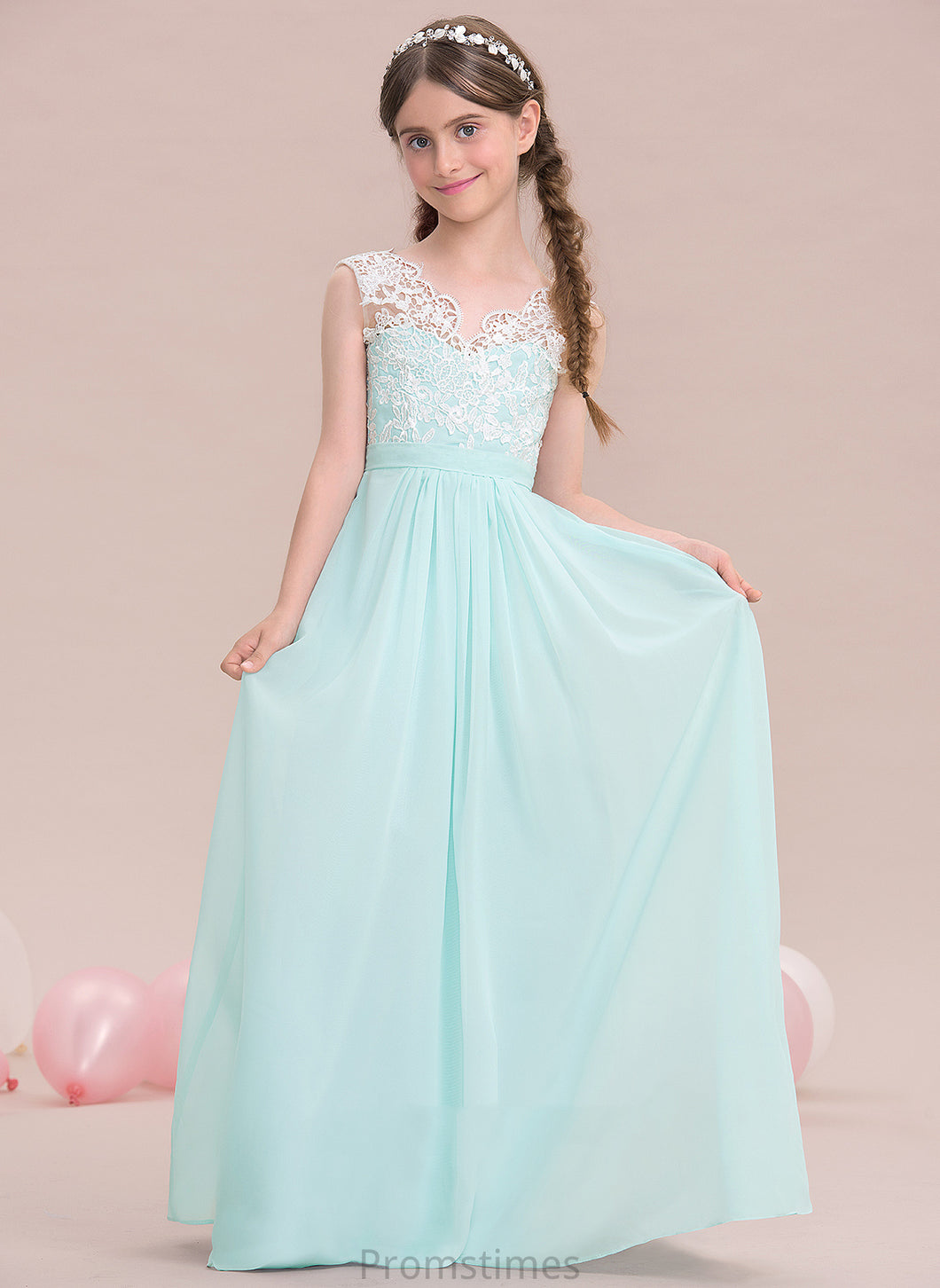 Jazlene Chiffon A-Line V-neck Junior Bridesmaid Dresses Floor-Length