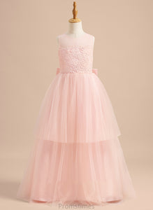 Jordyn Lace/Bow(s) Tulle Girl Dress Flower With - Flower Girl Dresses Sleeveless Scoop Neck A-Line Floor-length