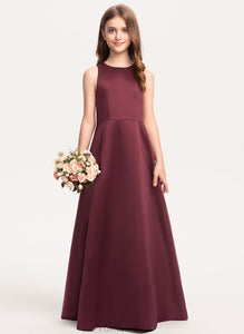 Junior Bridesmaid Dresses Neck Satin Floor-Length Scoop Cassidy A-Line