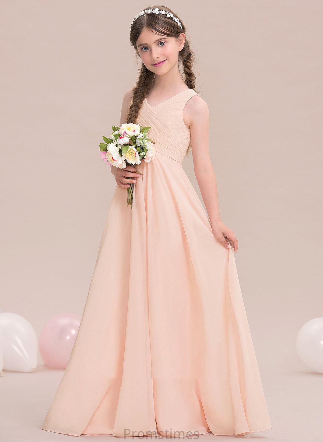 Junior Bridesmaid Dresses Jimena With Ruffle A-Line Floor-Length V-neck Chiffon