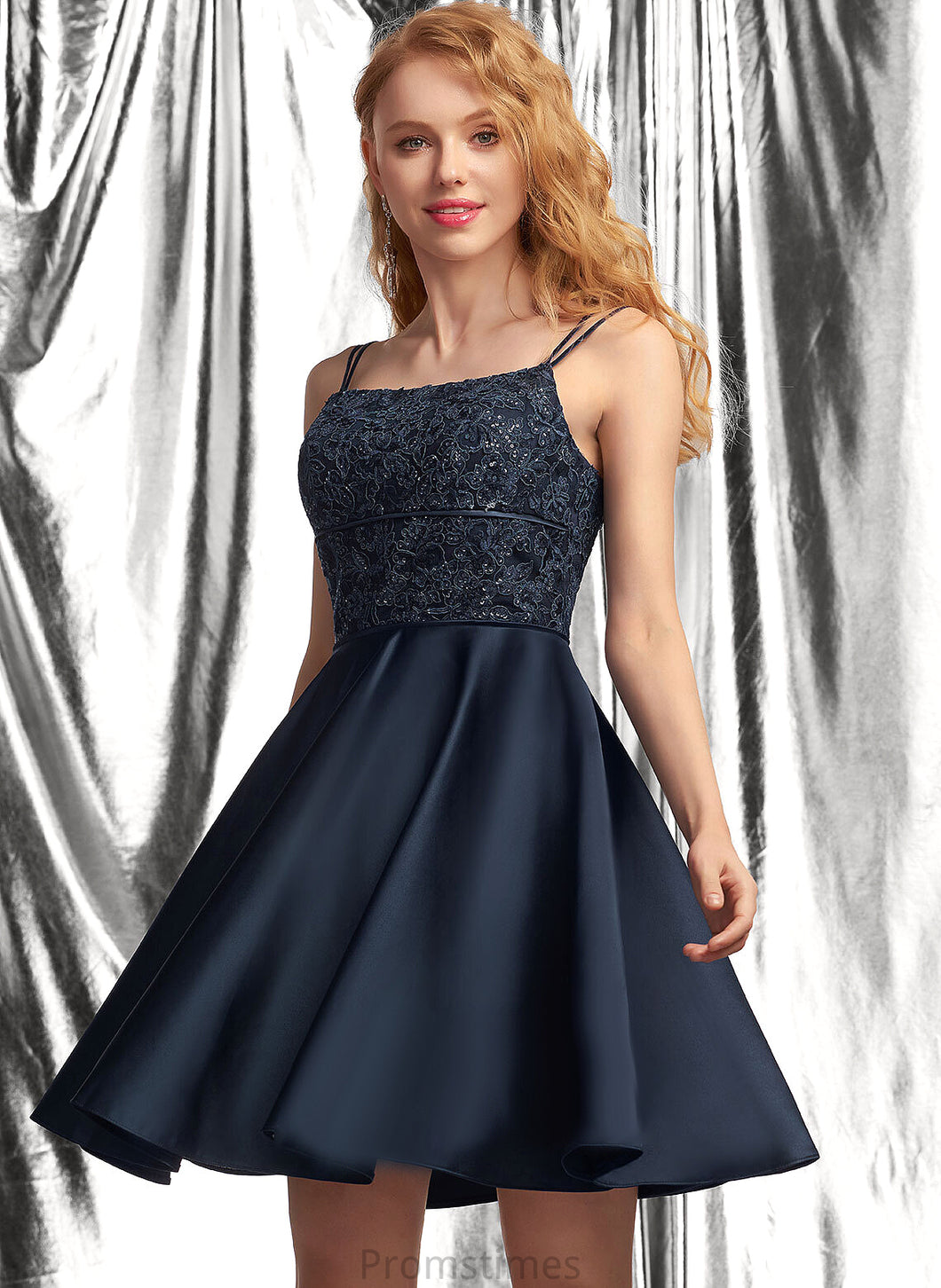 Lace Sequins Prom Dresses Satin With Neckline Kamari Square Short/Mini A-Line