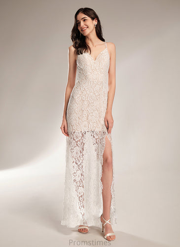 Sheath/Column Dress Wedding With V-neck Split Wedding Dresses Shyanne Front Floor-Length Lace