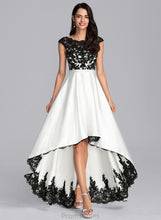 Load image into Gallery viewer, Illusion Satin Asymmetrical Muriel Scoop A-Line Prom Dresses Lace