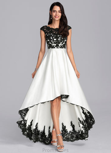 Illusion Satin Asymmetrical Muriel Scoop A-Line Prom Dresses Lace