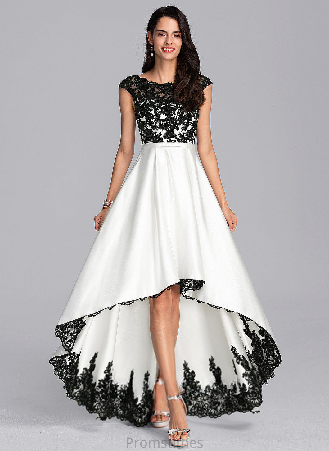 Illusion Satin Asymmetrical Muriel Scoop A-Line Prom Dresses Lace