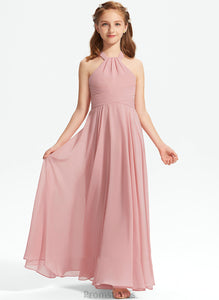 Neckline With Ruffle Scarlet Floor-Length Junior Bridesmaid Dresses Square Chiffon A-Line