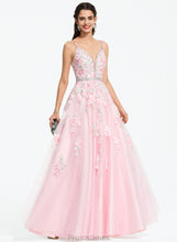 Load image into Gallery viewer, Ball-Gown/Princess Tulle Vicky V-neck With Prom Dresses Floor-Length Beading Sequins