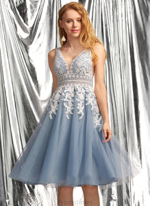 A-Line Tulle V-neck Knee-Length Prom Dresses Finley