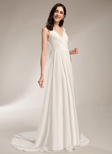 Chiffon V-neck Dress A-Line Wedding Court Lace With Wedding Dresses Train Carlie