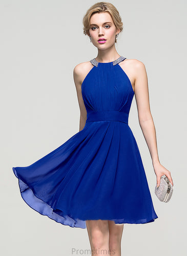 Liberty Prom Dresses Knee-Length Scoop Neck A-Line With Ruffle Chiffon Beading