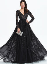 Load image into Gallery viewer, Train Ariana Prom Dresses Lace Sequins Tulle V-neck Sweep Ball-Gown/Princess With