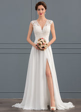 Load image into Gallery viewer, Train A-Line With Front Wedding Sweep Dress Wedding Dresses Kallie V-neck Chiffon Split