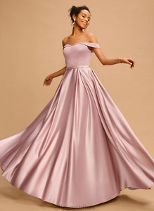 Off-the-Shoulder Floor-Length Satin A-Line Prom Dresses Alejandra