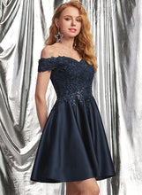 Load image into Gallery viewer, Satin Prom Dresses Off-the-Shoulder Short/Mini With Aliyah A-Line Lace Sequins