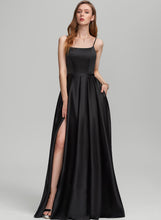 Load image into Gallery viewer, Pockets Floor-Length Prom Dresses With Square Front A-Line Adalyn Neckline Satin Split