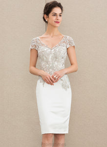 Sheath/Column V-neck Knee-Length Wedding Dresses Raven Lace Satin Dress Wedding